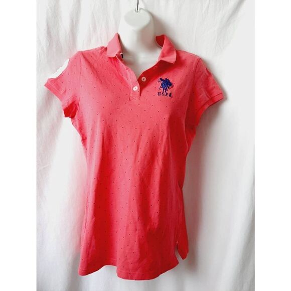 U.S. Polo Assn. Tops - U.S. POLO ASSN coral polka dot sz medium number 3 top